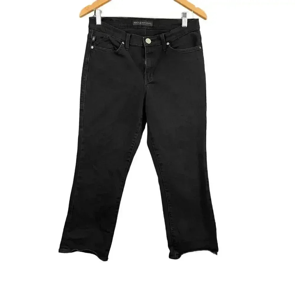 Rock‎ & Republic Black Denim Capri Jeans 10 Stretch Kendall Cotton Blend